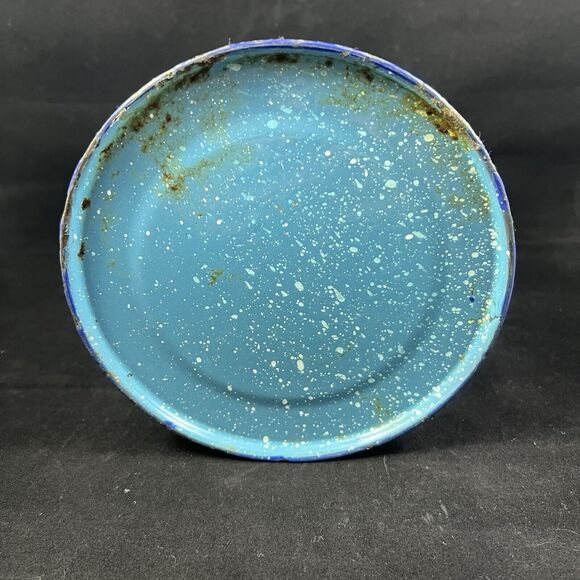 Vintage Blue Spatter Enamelware Coffee Pot Rustic Farmhouse Vase - Picture 8 of 10